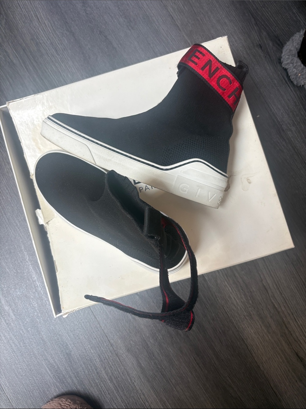 Givenchy Black Knit High-Top Sneakers with Red Band